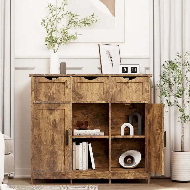 Storage Cabinets,Wooden Floor Cabinet,with Drawers and Shelves Storage Cabinets