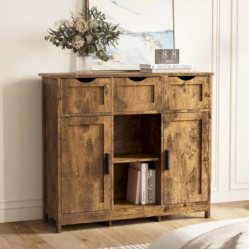 Storage Cabinets,Wooden Floor Cabinet,with Drawers and Shelves Storage Cabinets