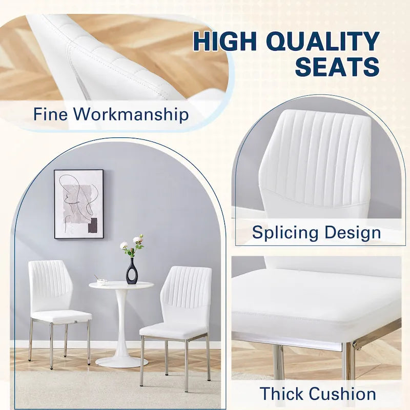 Luxury Simple Chair Set of 6 PU High Resilience Dining Chair with Metal Silver Leg Kitchen Armless Side Chair