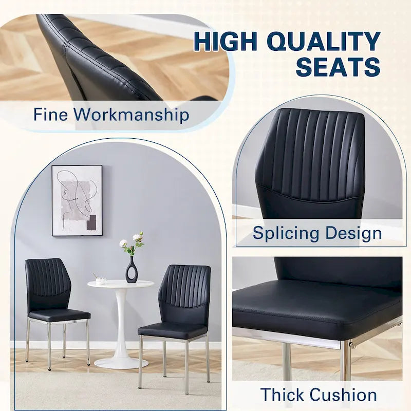 Luxury Simple Chair Set of 6 PU High Resilience Dining Chair with Metal Silver Leg Kitchen Armless Side Chair