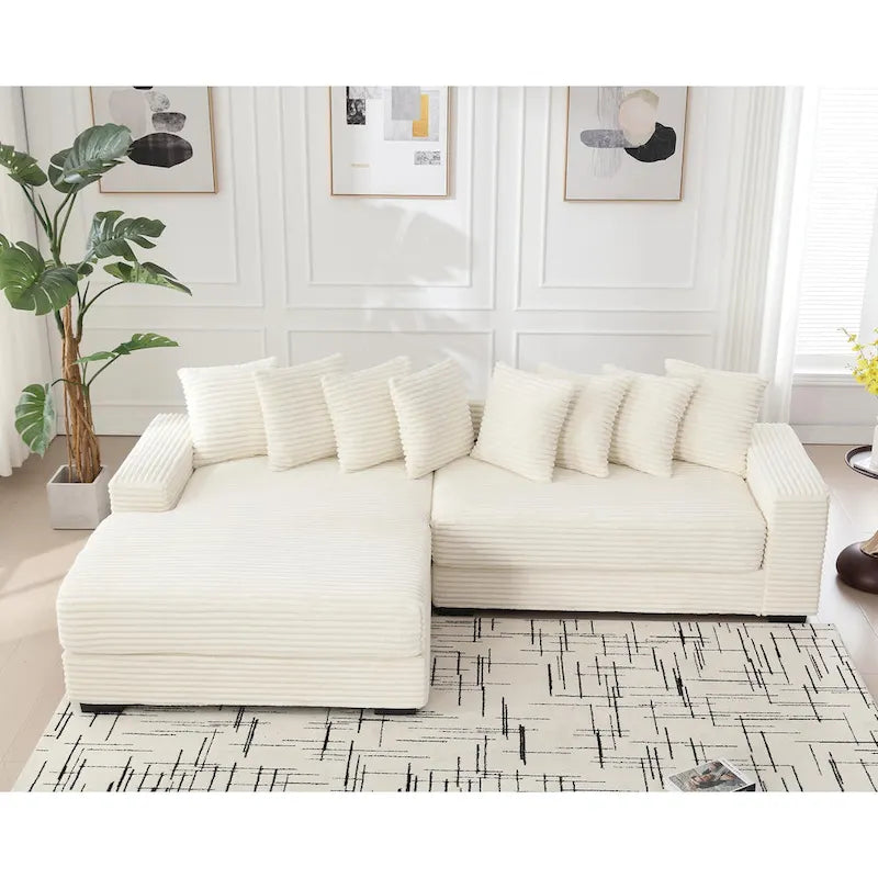 111 Corduroy L-Shaped Sectional Sofa with Left Chaise & 8 Pillows