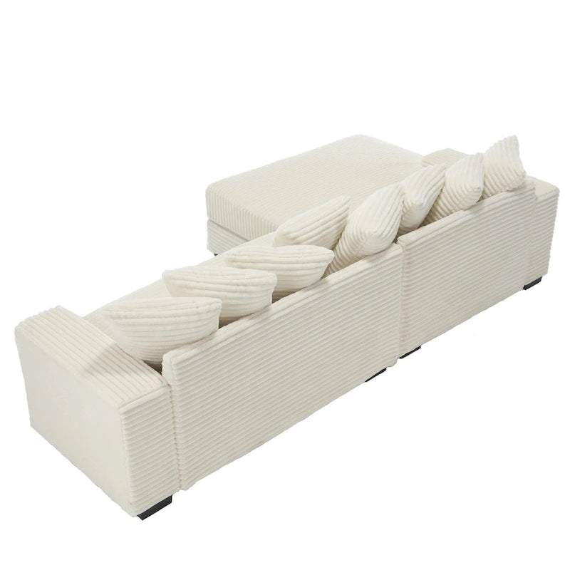 111 Corduroy L-Shaped Sectional Sofa with Left Chaise & 8 Pillows