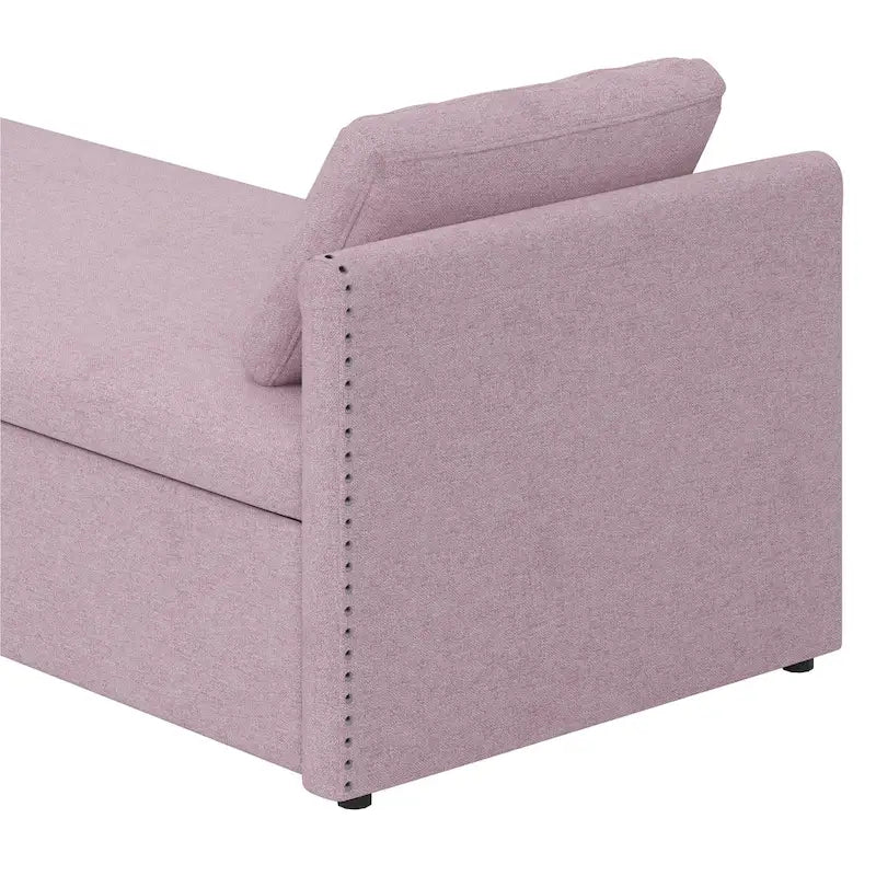 Pink Modern 81.5 Linen Upholstered Chaise Lounger Daybed with Pillows and 2 Drawers for Living Room
