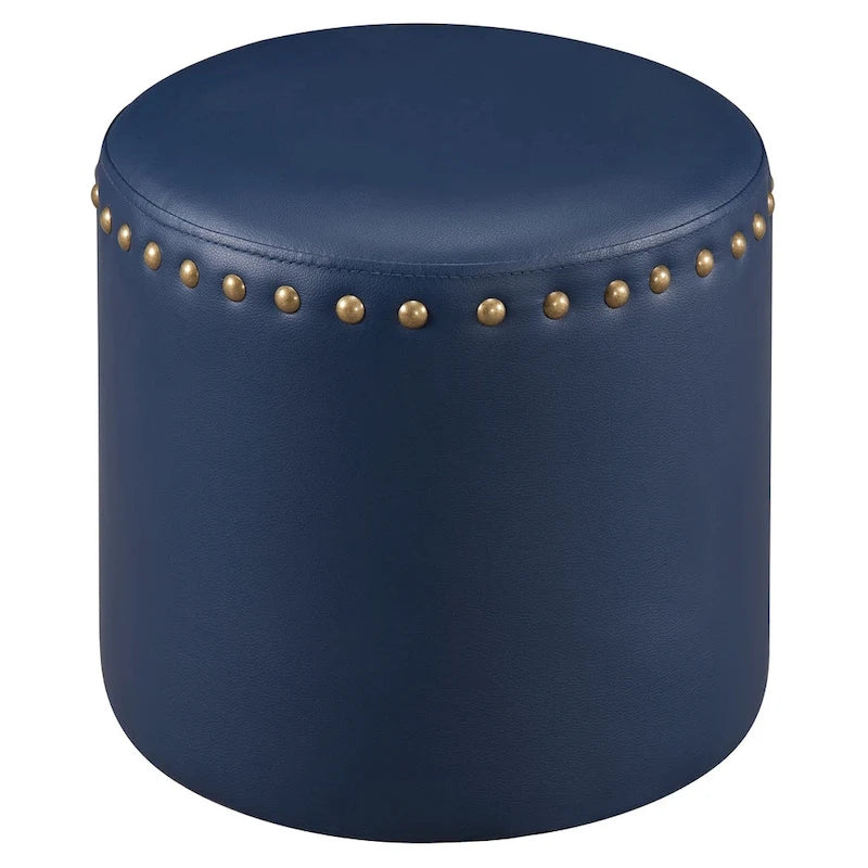 Round Faux Leather Ottoman with Wooden Frame, 4 Colors