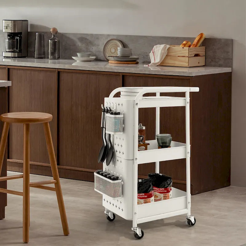 3Tier Rolling Cart Storage Trolley Organizer Mobile Metal Utility Cart