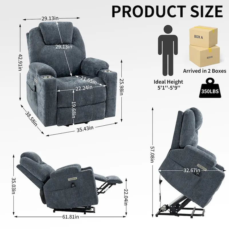 motor Up to 350 LBS Chenille Power Lift Recliner Chair, Heavy Duty Motion Mechanism with 8-Point Vibration Massage and Lumb