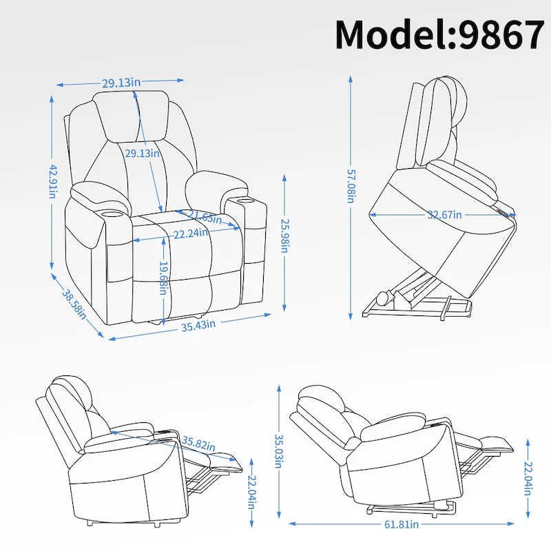 motor Up to 350 LBS Chenille Power Lift Recliner Chair, Heavy Duty Motion Mechanism with 8-Point Vibration Massage and Lumb