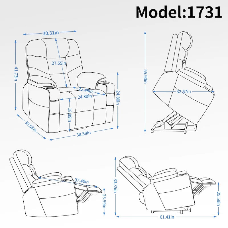 motor Up to 350 LBS Chenille Power Lift Recliner Chair, Heavy Duty Motion Mechanism with 8-Point Vibration Massage and Lumb