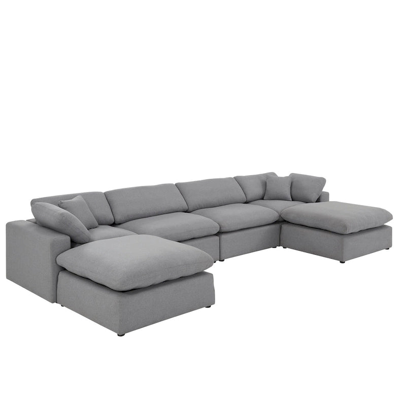 Anka Grey Linen Down Fill U-shaped Sectional Sofa