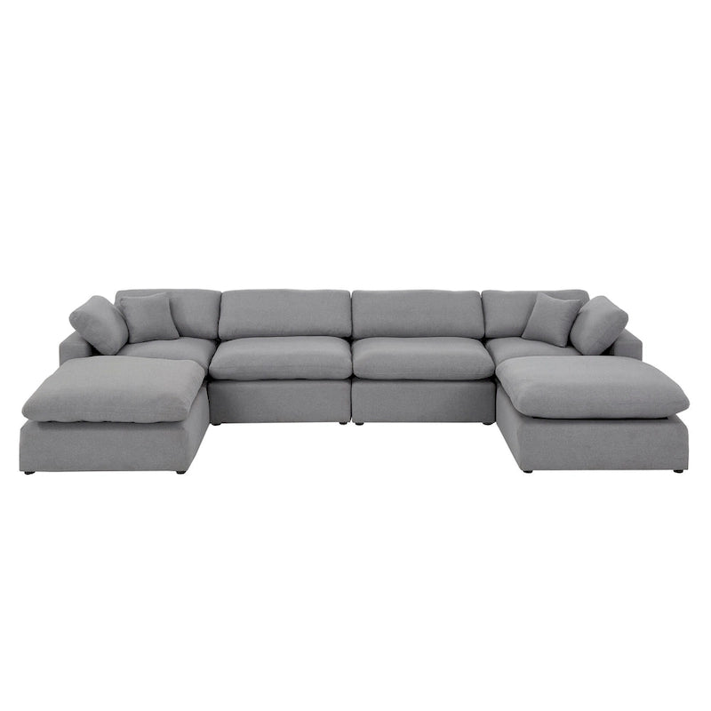 Anka Grey Linen Down Fill U-shaped Sectional Sofa