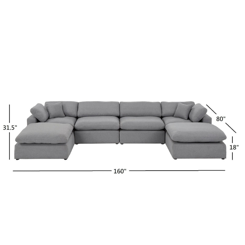 Anka Grey Linen Down Fill U-shaped Sectional Sofa