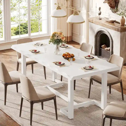 63-Inch Rectangular Dining Table with Solid Wood Leg and Thick Table Top for 4-6 People