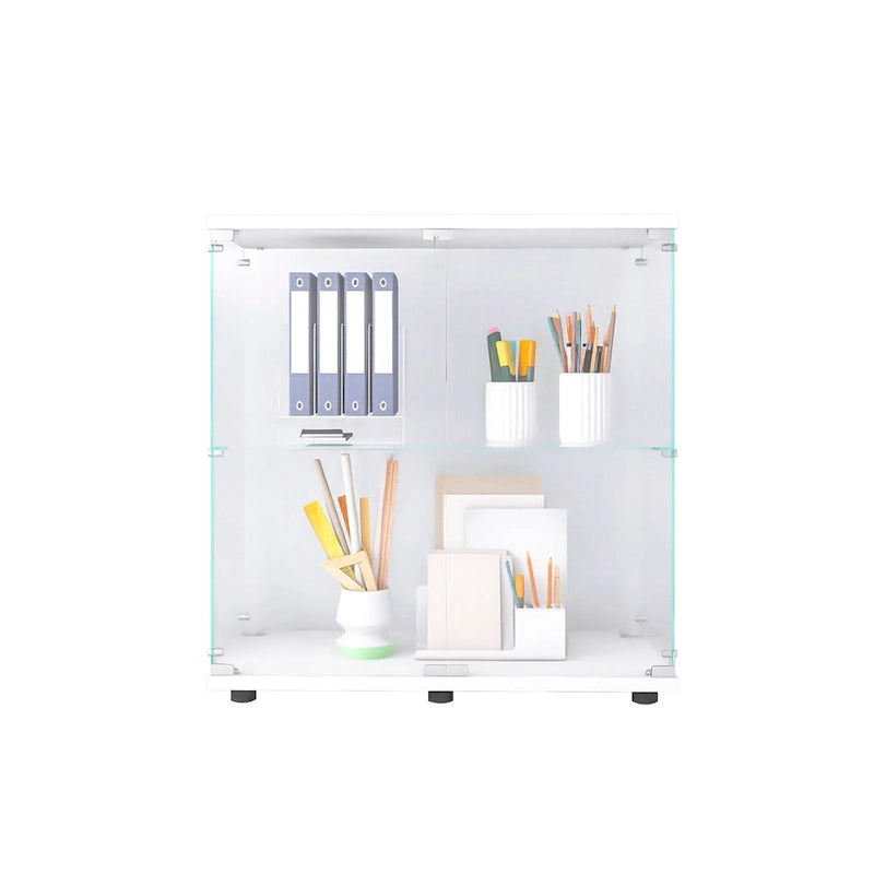 Two-door Glass Display Cabinet 2 Shelves with Door