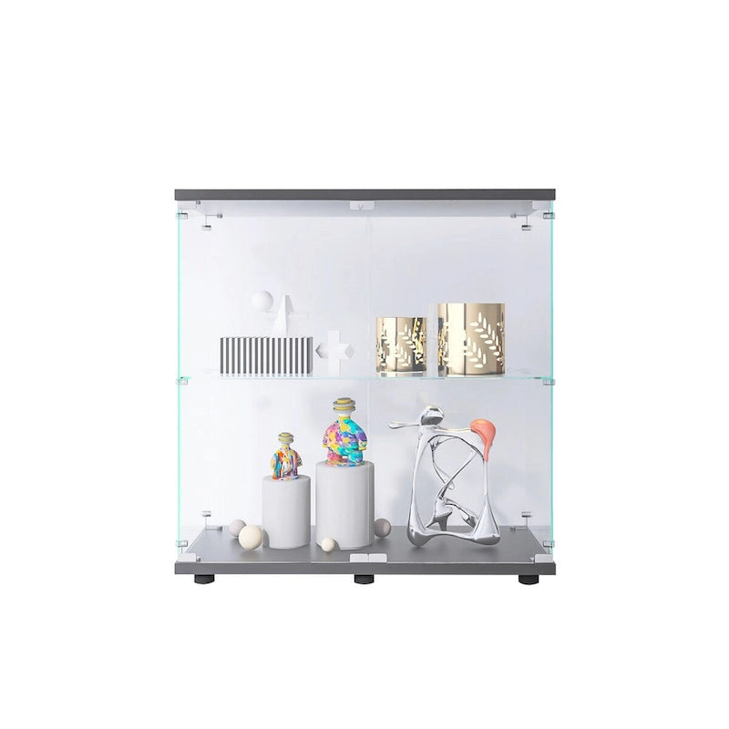 Two-door Glass Display Cabinet 2 Shelves with Door