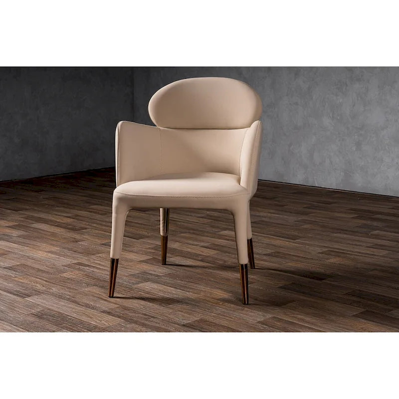 Modern Beige Vegan Leather & Rosegold Dining Chair