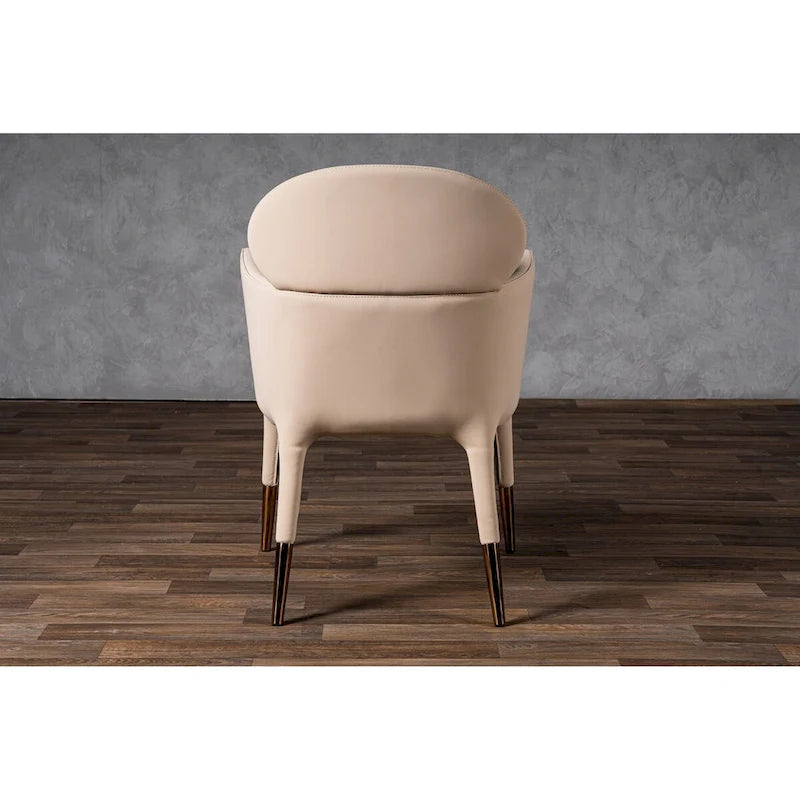 Modern Beige Vegan Leather & Rosegold Dining Chair