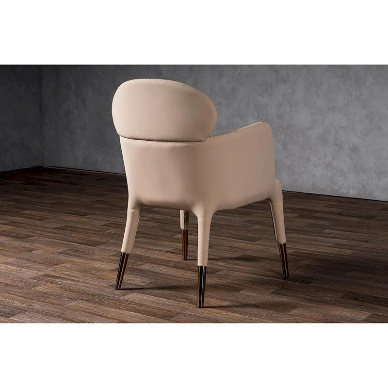 Modern Beige Vegan Leather & Rosegold Dining Chair